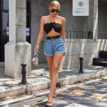 High Waisted Straight Leg Denim Shorts Womens Fashion Casual Style Versatile for Summer Ready to