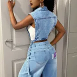 Casual Denim Dress Stylish Design Comfortable Fit Versatile for Outings Ready to Ship Low MOQ
