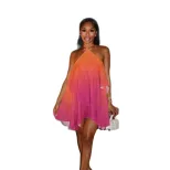 Summer Womens Fashion Dress Halter Neck Backless Bodycon Fit Gradient Color Perfect for Parties