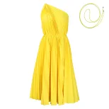 Plus Size Womens Dress Summer Collection Asymmetrical Shoulder Pleated Design Solid Color Elegan