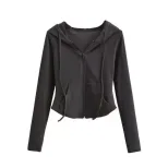 Hooded Cardigan Sweatshirt for Women Slim Fit Long Sleeve Short Length Soft Fabric Casual Wear for Spring and Autumn