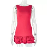 Casual Short Sleeve Dress Solid Color Pleated Slim Fit Elegant Style for Parties or Daily Wear W