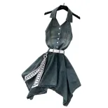 Sleeveless Summer Dress for Women Blue Ruffled Cake Style Casual Vacation Wear