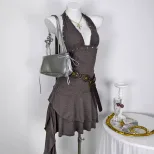 Summer Sleeveless Halter Dress Beaded Detail Sexy Style Perfect for Parties and Events Ready to