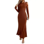 Fashionable Bodycon Long Dress Milk Silk Fabric Hollow Shoulder Design Slim Fit Elegant Style Pe