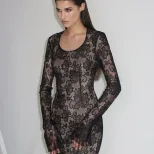 Elegant Lace Long Sleeve Bodycon Dress Slim Fit Waist Cinching Chic Style Perfect for Spring and