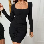 Lace Bodycon Dress Elegant Black Long Sleeve Slim Fit Sexy Style Perfect for Parties and Night O