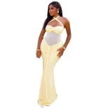 European Style Womens Bodycon Dress Solid Color Cross Neck Spliced Design Slim Fit Perfect for O