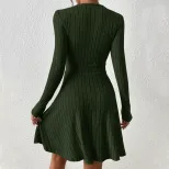 Womens Long Sleeve V Neck Dress Slim Fit Soft Corduroy Fabric Elegant Design Perfect for Parties