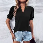 Womens Loose Fit Short Sleeve T Shirt Solid Color Comfortable Fabric Casual Style Wholesale Avai