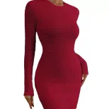 Red Bodycon Dress for Women High Waist Slim Fit Backless Round Neck Spring Summer Fashion Wholes