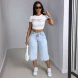 Loose Fit High Waisted Denim Shorts Flattering Straight Leg Design Casual Summer Wear Wholesale