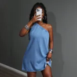 Casual Summer Denim Dress for Women Comfortable Fit Stylish Design Versatile Use Ready to Ship L