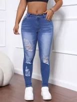 Skinny Jeans High Elasticity Distressed Design Versatile Fit Womens Casual Wear Wholesale Availa
