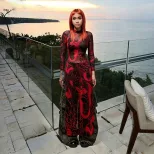 Womens Long Sleeve High Neck Top Fashionable Snake Print High Slit Design Spring Collection Whol