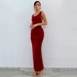 Backless Bodycon Maxi Dress Round Neck Cross Back Design Slim Fit Perfect for Parties and Evenin