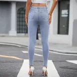 High Waisted Slim Fit Pencil Jeans Womens Casual Denim Trousers Trendy European and American Sty