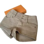 Khaki Low Rise Casual Womens Denim Shorts Loose Fit Stretch Fabric Spring Summer Wear