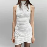 Womens Sleeveless Bodycon Dress Solid Color Pleated Design Slim Fit Casual or Party Wear Wholesa