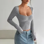 Womens Cropped Ribbed T Shirt Soft Brushed Fabric Stylish Design Spring Summer Fashion Wholesale