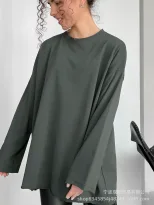 Womens Loose Fit Long Sleeve T Shirt 100 Cotton Distressed Design Casual Style Perfect for Sprin