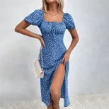 Elegant Floral Maxi Dress for Women Summer Sweetheart Style Square Neck Lightweight Fabric Whole