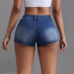 Fashionable Womens Denim Shorts High Waist Large Pockets Stretchy Fabric Casual Summer Wear Whol
