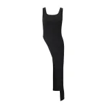 Womens Long U Neck T Shirt Irregular Hem High Slit Solid Color Trendy Autumn Fashion Wholesale A