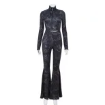 Fashionable Zip Up Crop Top with High Waisted Flare Pants Trendy Design for Casual Outings Whole