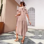High Waist Solid Color Irregular Loose Half Turtleneck Pleated Dress Elegant Design Comfortable