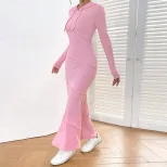 Womens Hooded Long Sleeve Fishtail Dress Slim Fit Casual Style Elegant Design Autumn Winter Coll