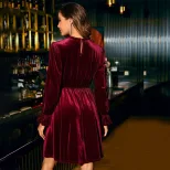 Velvet Party Dress Elegant A Line Silhouette Half High Neck Waist Defining Comfortable Fit Perfe