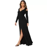 Chic V Neck Long Dress Elegant Split Design Lightweight Fabric Spring Summer Womens Fashion Whol