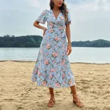 Elegant Summer Beach Dress for Women European Style Lace Up Design Lightweight Fabric Perfect fo
