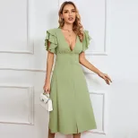 V Neck A Line Dress Sexy Backless Design Mid Length Spring Summer Collection Wholesale Womens Fa