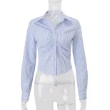 Womens Striped Long Sleeve Polo Cardigan Button Closure Elegant Design Fall Fashion Wholesale Av