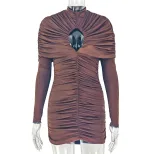 Fashionable Womens Bodycon Dress Sexy Hollow Out High Neck Long Sleeve Trendy for Parties and Ev