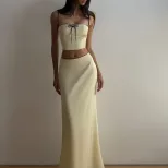 Sweet Lace Trim Cami Top and Long Skirt Set Adjustable Straps Elegant Design Winter Fashion Whol