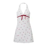 Chic Deep V Backless Cherry Print Dress Sweet and Spicy Style Perfect for Winter Parties Wholesa