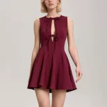 Summer Womens Dress Slim Fit Waist Defining Bow Detail Sleeveless Elegant Style Perfect for Part