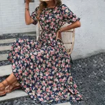 Floral Print Dress Waist Defining Elegant Design Spring Fashion Available for Wholesale custom p
