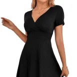 Womens Backless Ruffled Hem Mini Dress Sexy V Neck Adjustable Straps Elegant Style Perfect for O