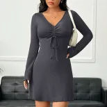 Bodycon Dress Long Sleeve V Neck Slim Fit Sweet Style Perfect for Parties and Special Occasions