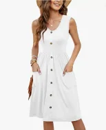 Sleeveless V Neck Dress Solid Color Button Pocket Casual Style Perfect for Summer Events Wholesa