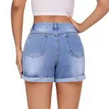 Loose Fit High Waisted Denim Shorts Versatile Flattering Rolled Hem Casual Summer Wear Wholesale
