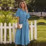 Floral Print Ruffle Sleeve Dress Round Neck Black Polka Dot Summer Style Wholesale Available