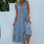 Summer Casual Sleeveless Dress Loose Fit Solid Color Comfortable Fabric Perfect for Everyday Wea