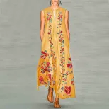 Fashionable Deep V Neck Printed Maxi Dress Sleeveless Trendy Design Comfortable Fabric Perfect f
