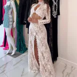 Lace Evening Dress Sexy Hollow Design High Neck High Slit Elegant for Red Carpet Events Wholesal
