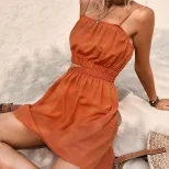 Casual A Line Dress Sexy Hollow Design Waist Defining Simple Style Perfect for Summer Outings Wh